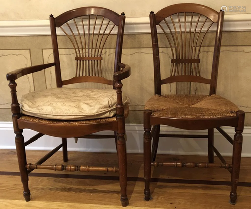 Antique Wheat Sheaf Back Side, Desk, Dining Chairs