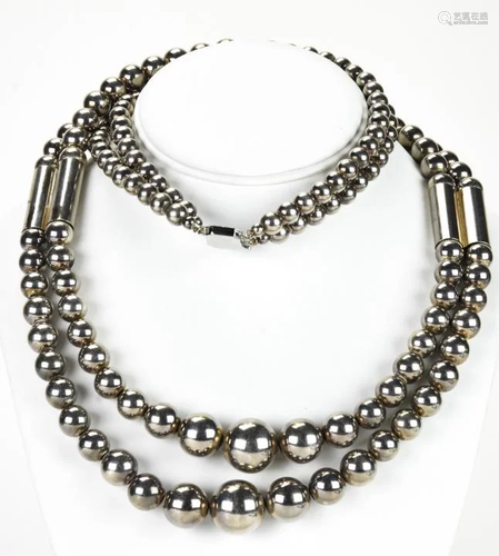 Contemporary Sterling Silver Beaded Necklace