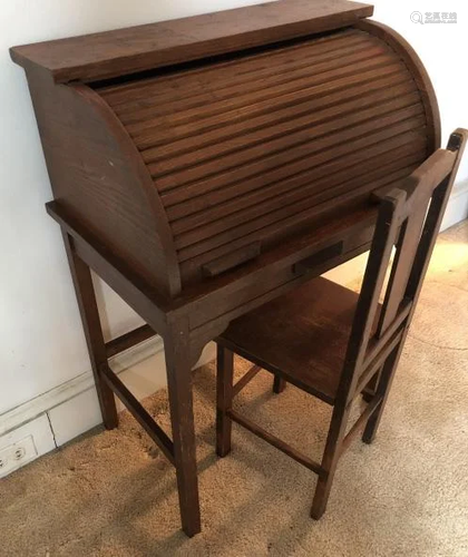 Antique C1900 Child's Roll Top Desk and Chair