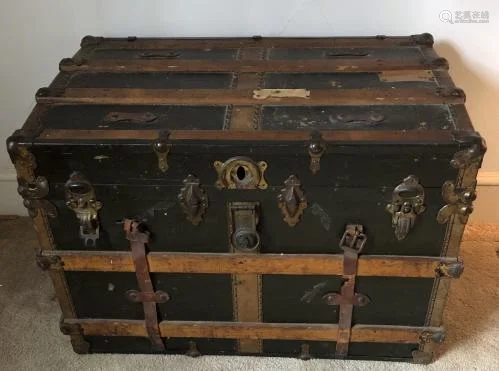 Antique Late 18th Century Banded Steamer Trunk