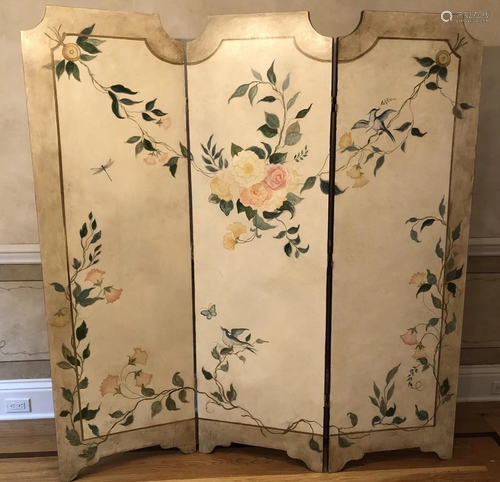 Shabby Chic Hand Painted 3 Panel Floor Screen