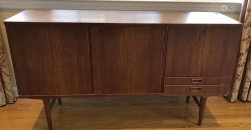 Mid Century Modern Walnut Tone Cabinet Credenza