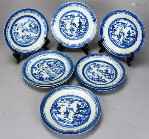 8 Chinese Canton Blue & White Porcelain Dishes