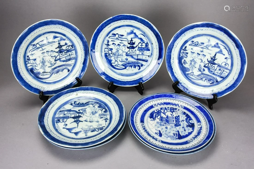 8 Chinese Blue & White Canton Porcelain Plates