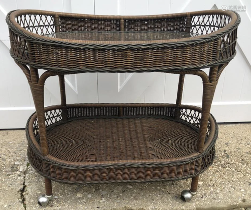 Traditional Woven Wicker 2 Level Bar Cart