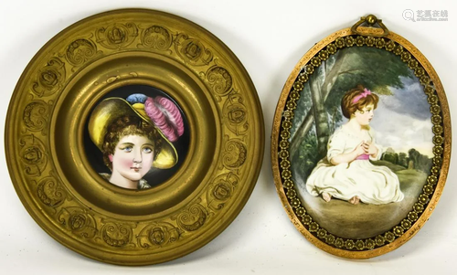 2 Hand Painted Porcelain Plaques of Girls