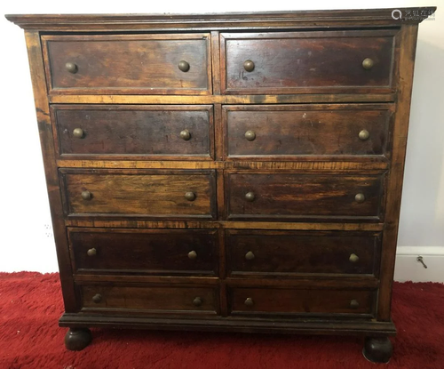 Antique Stained Pine 10 Drawer Dresser Console