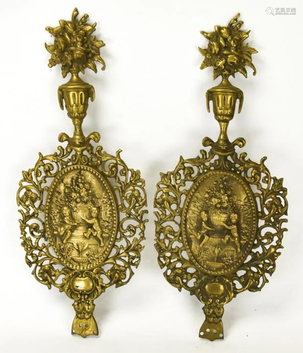 Pair Neoclassical Style Brass Wall Plaques