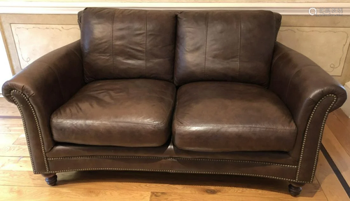 Lillian August Classic Leather Nail Head Love Seat