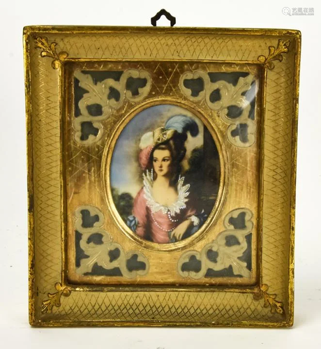 Portrait Miniature of a Noble Woman Italian Frame