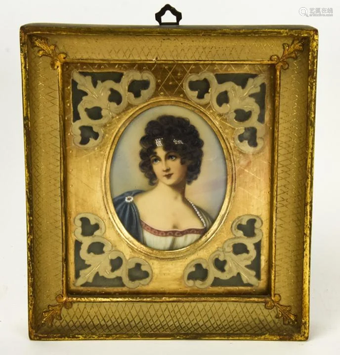 Portrait Miniature of a Noble Woman Italian Frame