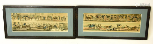 Pair Antique English Lithographs Carriage Riding