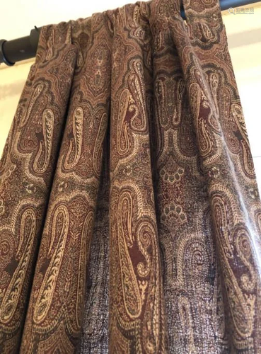 Pair Custom Wool Paisley Unlined Curtain Panels