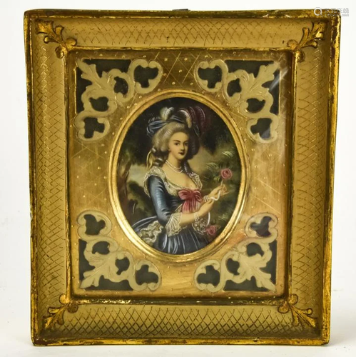 Portrait Miniature of a Noble Woman Italian Frame