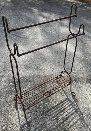 Antique 19th C Wrought Iron Blanket or Quilt Rack