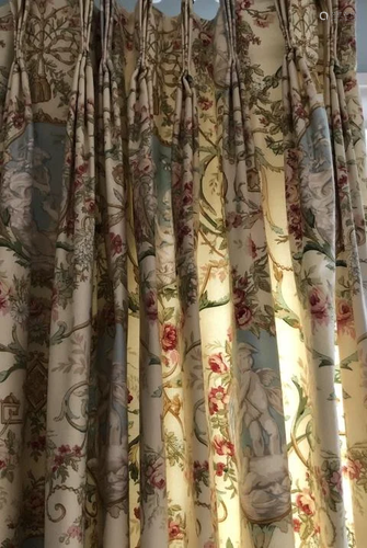 2 Pairs Toile Putti Themed Lined Curtain Panels