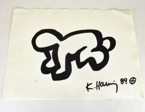 Keith Haring Marker on Paper Crawling Baby Drawing