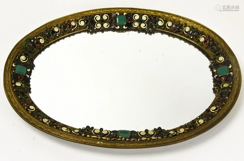 Antique Green Onyx , Glass & Enamel Ormolu Mirror