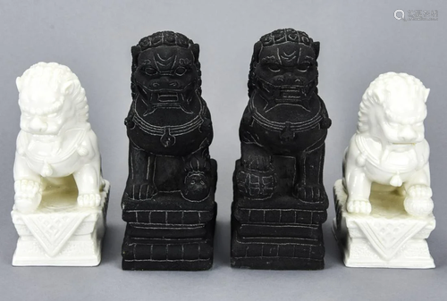 4 Black & White Contemporary Foo Dog Statues