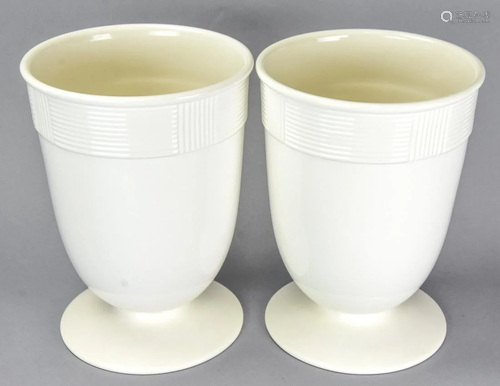 Pair Barbara Barry Ivory Porcelain Cache Pots