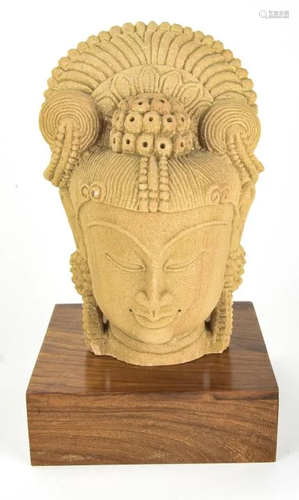 Cast Stone Buddha Head on Stand, Lillian August