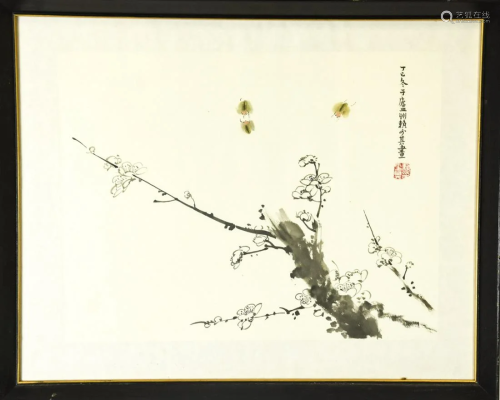 Chinese Watercolor & Ink Painting Cherry Blossom