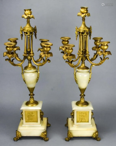 Pair Antique French Ormolu & Marble Candelabras