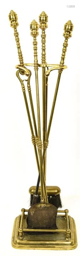 5 Piece Cast Brass Fireplace Tool Set