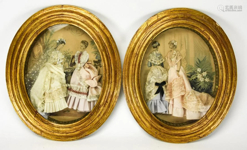 Pair Antique Shadowbox Enhanced Fashion Plates