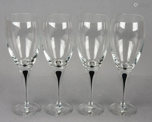 4 Orrefors Large Wine Glasses Blue Tear Drop