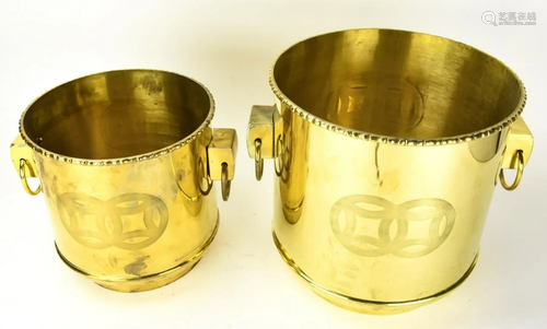 Pair Brass Asian Style Handled Planters