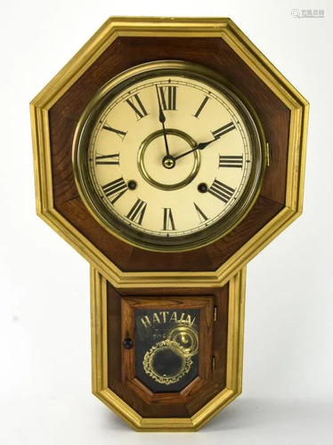 20th C Hatain Oak Case Wall Clock