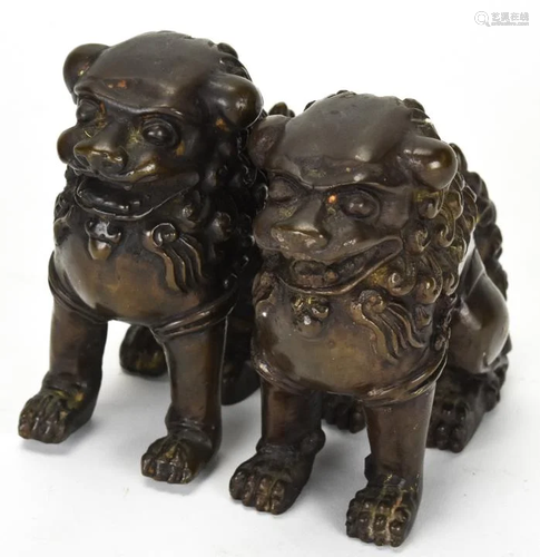 Pair Chinese Bronze Foo Dogs Statues / Book Ends