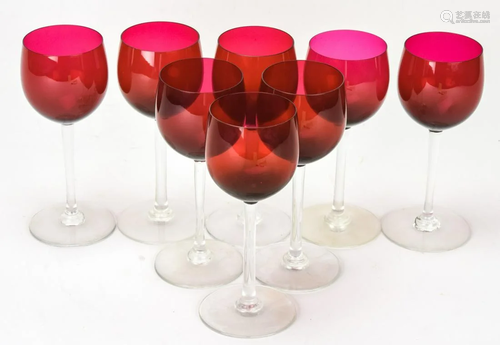 8 Baccarrat Crystal Ruby and Clear Wine Glasses