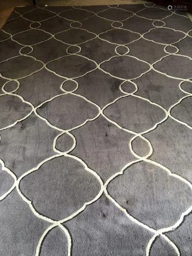 Contemporary Trellis Gray & Ivory Pile Area Carpet