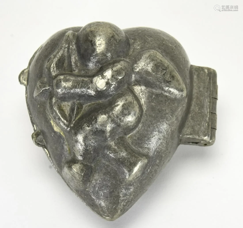 Antique Putti and Heart Pewter Candy Mold