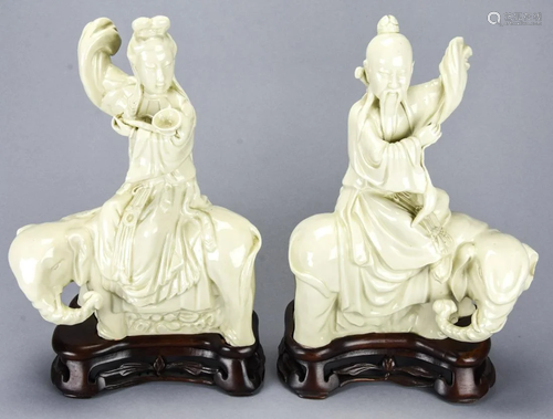 2 Chinese Blanc de Chine Porcelain Elephant Rider