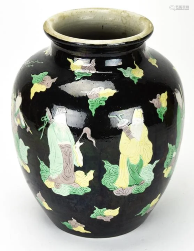 Chinese Famille Noir Porcelain Vase W Ming Mark