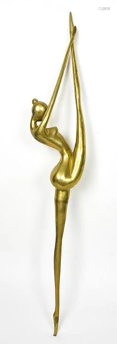 Vintage Mid C Modernist Brass Ballerina Statue