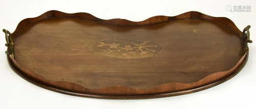 Antique Marquetry Kidney Shaped Carved Tray