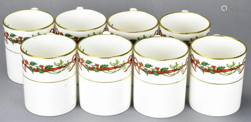 8 Royal Worcester Holly Ribbons Porcelain Mugs