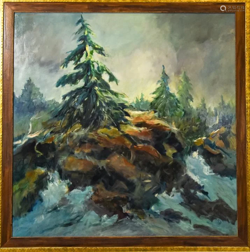 Signed Impressionist Forest Scene Oil Painting