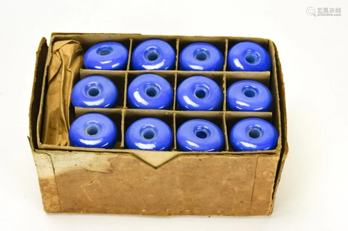 Box 20th C Blue Milk Glass Drawer / Cabinet Knobs