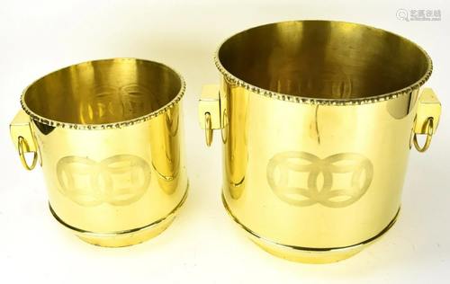 Pair Brass Asian Style Handled Planters