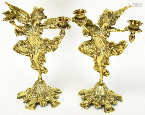 Pair Gilt Brass Figural Fairy Candelabras