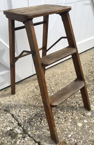 Antique Carved Wood Folding Task Ladder