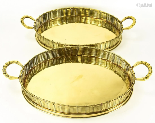 2 Vintage Brass Basket Weave Motif Trays