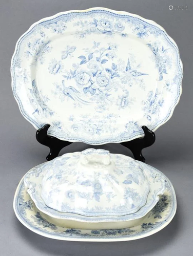 3 Pieces Blue & White Ironstone Asiatic Pheasant