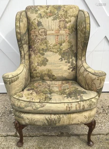 Antique Queen Anne Custom Upholstered Wing Chair