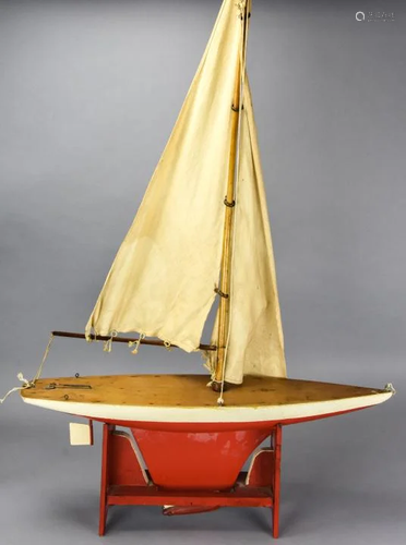 Vintage Hand Carved Painted Toy Sail Boat